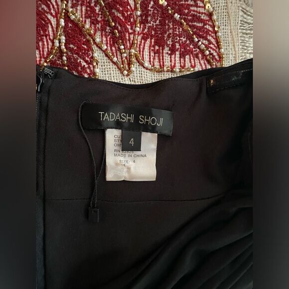 Tadashi Shoji  Dress Black Sz 4 Pleated A-Line Cocktail Fit & Flare 3/4 Sleeve - Picture 4 of 10